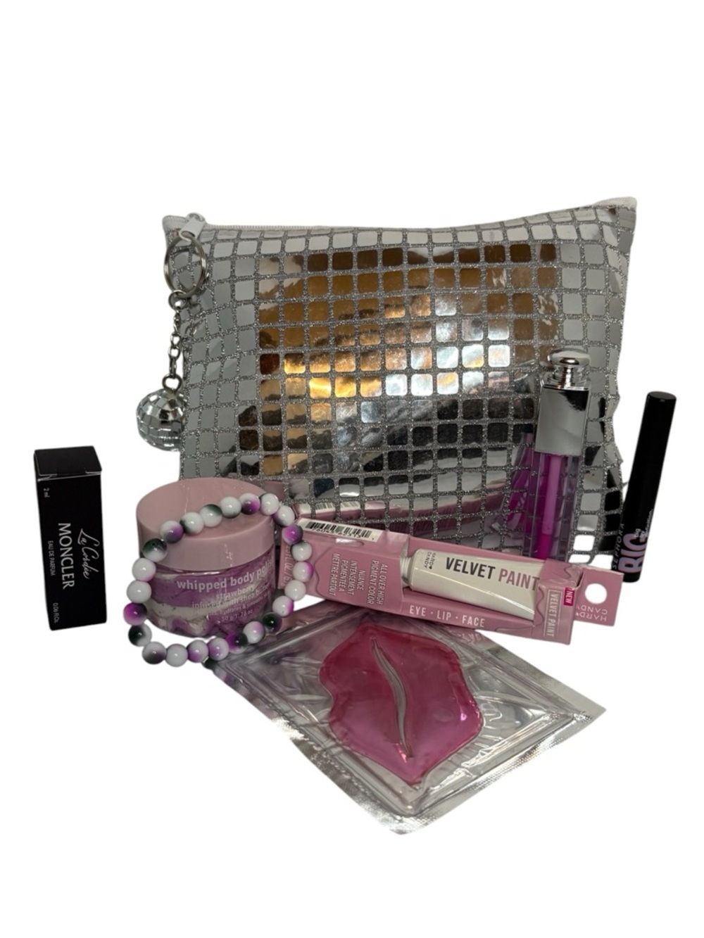 Mirror Ball 8 piece Makeup Gift Set with Pink Lip Care & Cosmetics